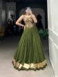 Lorenvalley Pure Rayon Green Plain With Embossed Design Lace Touch Up Lehenga Choli Sale