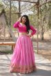 Lorenvalley Pink Pure Viscose Jacquard with Kalamkari Jari Border Lehenga Choli Fashion