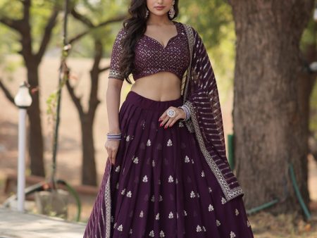 Lorenvalley Purple Faux Blooming Georgette with Sequins & Thread Embroidered work Lehenga Choli Online