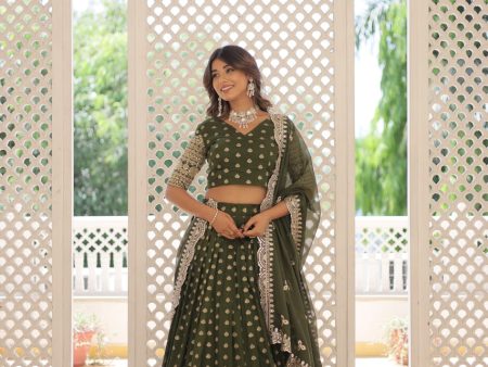 Lorenvalley Green Pure Viscose Jacquard with Double Zari work Lehenga Choli Online Sale