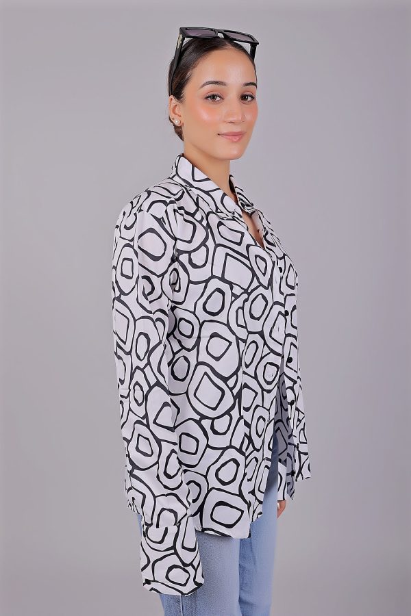 Bluebird Women s Black And White Printed Satin Shirt Online