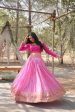 Lorenvalley Pink Pure Viscose Jacquard with Kalamkari Jari Border Lehenga Choli Fashion