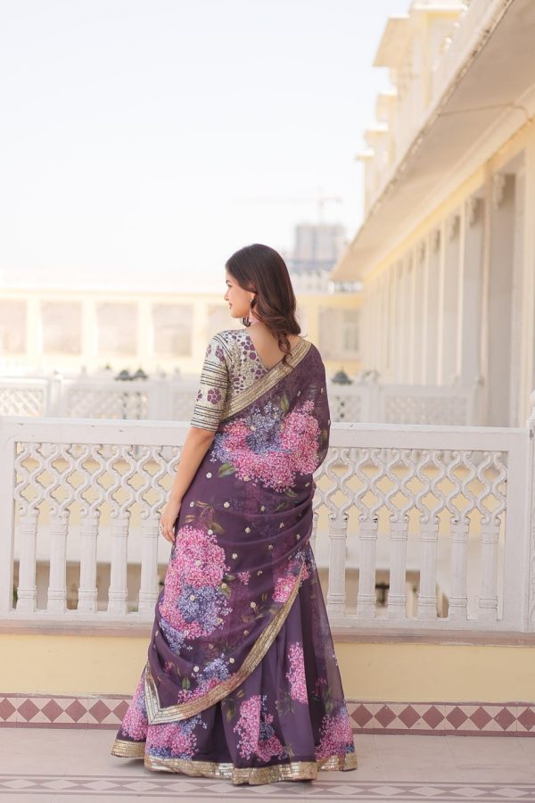 Lorenvalley Purple Russian Silk Digital Printed with Embroidered Sequins work Lehenga Choli Online