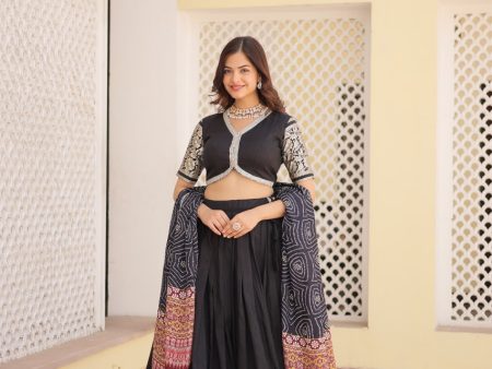 Lorenvalley Black Viscose Jacquard Lehenga Choli with Gajji silk Dupatta For Sale