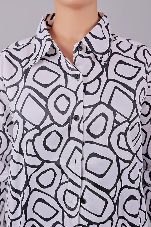 Bluebird Women s Black And White Printed Satin Shirt Online