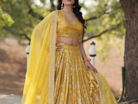 Lorenvalley Yellow Pure Viscose Jacquard with Embroidered Sequins work Lehenga Choli Fashion