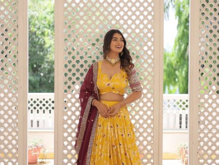 Lorenvalley Yellow Pure Viscose Jacquard with 2D Dyeing and Embroidered Sequins work Lehenga Choli Online Sale