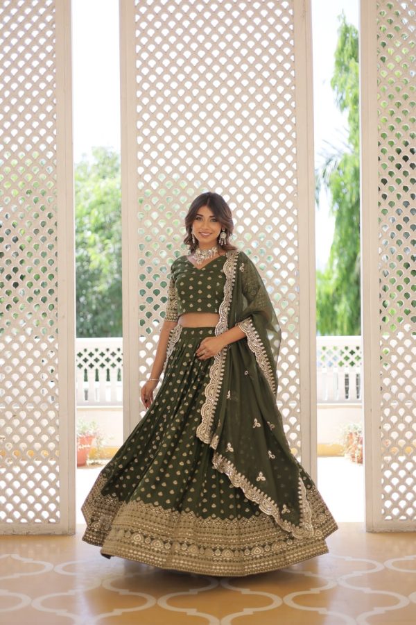 Lorenvalley Green Pure Viscose Jacquard with Double Zari work Lehenga Choli Online Sale