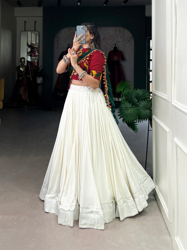 Lorenvalley Pure Rayon White Plain With Gota Patti Touch Up Lehenga Choli with Dupatta Online