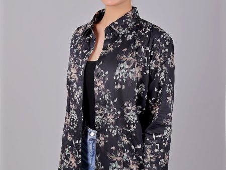 Bluebird Women s Black Floral Print Satin Shirt Fashion