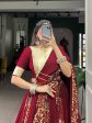 Lorenvalley Rayon and Tussar Silk Maroon Plain And Printed With Embossed Design Gota Lace Lehenga Choli with Dupatta Online