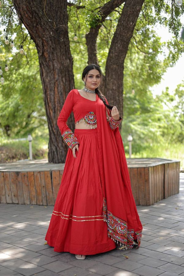 Lorenvalley Red Rayon with Real Mirror Embroidered Kutchi Thread work with codi Lehenga Choli Hot on Sale