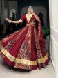 Lorenvalley Rayon and Tussar Silk Maroon Plain And Printed With Embossed Design Gota Lace Lehenga Choli with Dupatta Online